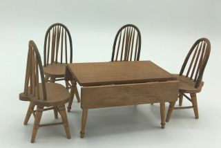 Rare Vintage Shackman Dining Set Drop - Leaf Table 4 Windsor Chairs