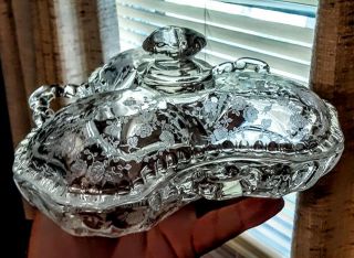 Cambridge Rose Point 3 Part Candy Dish W/ Cover Lid Gadroon 3500/57 Rare Htf