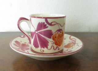 Grays Pottery Sunderland Lustre Demitasse Cup And Saucer Strawberries