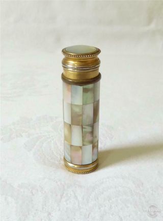Unusual Antique 19th French Mother Of Pearl Perfume Bottle