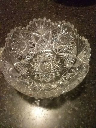 Rare Antique Abc Cut Crystal Glass Saw Tooth Serving Bowl Detail 8 "