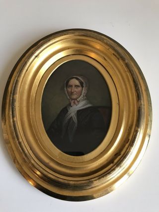 Rare 19th Century Portrait Of An Older Lady Oil Painting Frame Antique