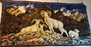 Vintage Bighorn Mountain Sheep Colorful Wall Rug Tapestry 37” X 19”