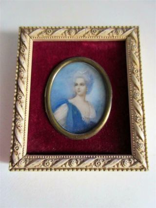 Antique Handpainted Miniature Portrait Painting Of Madame Du Barry - Signed