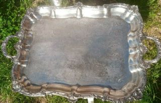 Large Vintage Silver Plate? White Metal Tray Solid & Heavy
