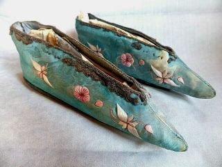 Rare Antique Chinese Lotus Bound Feet Embroidered Shoes/slippers C1890