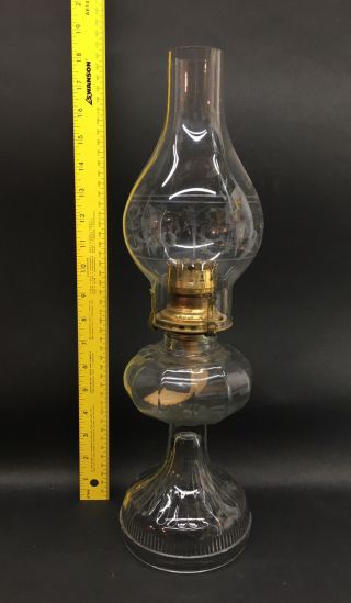 Antique Scovill Mfg Co Queen Anne No 2 Burner Oil Lamp Etched Glass Torch Wreath