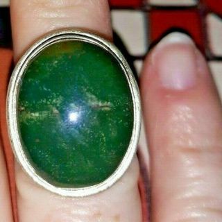 Huge Vintage Sterling Silver Ring With Green Turquoise Stone