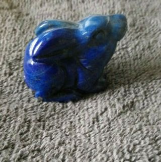 Small Vintage Chinese Lapis Lazuli Hand Carved Sitting Rabbit Figurine In Vgc