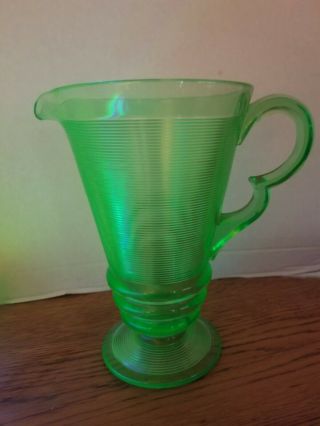 Vintage Green Depression Indiana Glass Old English Water Pitcher Rare Art Deco