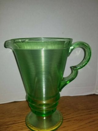 Vintage Green Depression Indiana Glass Old English Water Pitcher Rare Art Deco 2