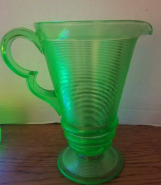 Vintage Green Depression Indiana Glass Old English Water Pitcher Rare Art Deco 3