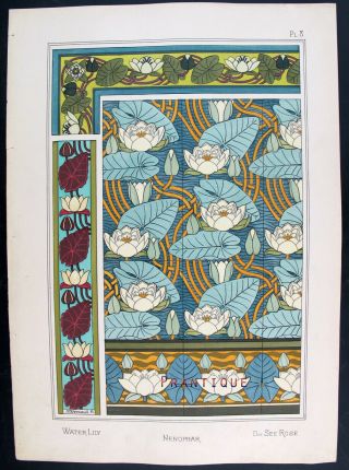 1896,  Grasset Rare Art Nouveau Pochoir Folio Water - Lily,  Nenuphar,  Die See Rose X67