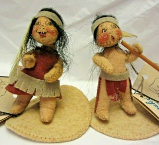 2 Vintage ANNALEE Doll Indian Boy & Girl Soft Sculpture Art Form 3 