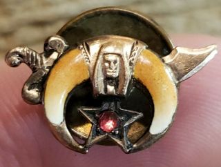 Rare Early 1900s Gold ? Ruby Masonic Shriners Egyptian Fraternal Screwback Pin