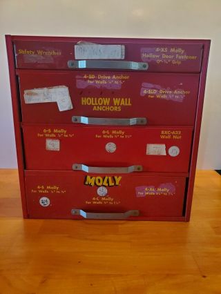 Rare Vintage Molly 4 Drawer Metal Hardware Store Display Cabinet Unit Red