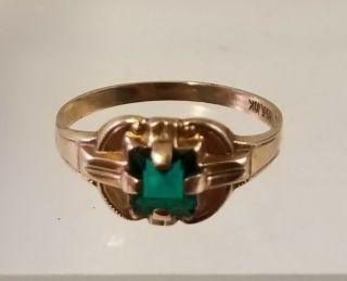 Antique 10k Gold Baby Ring With Green Stone Sz 3