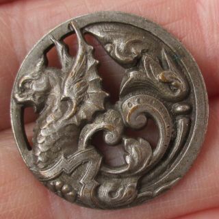 1 " Antique Stamped And Pierced Brass Fabulous Creature,  Dragon Button