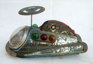 Vintage Old Rare Battery Operate Usaf Gemini X - 5 Space Ship Litho Tin Toy Japan