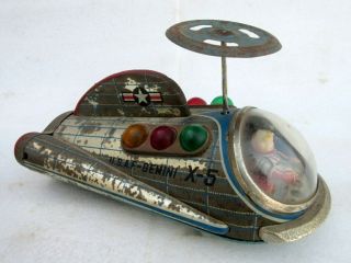 Vintage Old Rare Battery Operate USAF Gemini X - 5 Space Ship Litho Tin Toy Japan 3