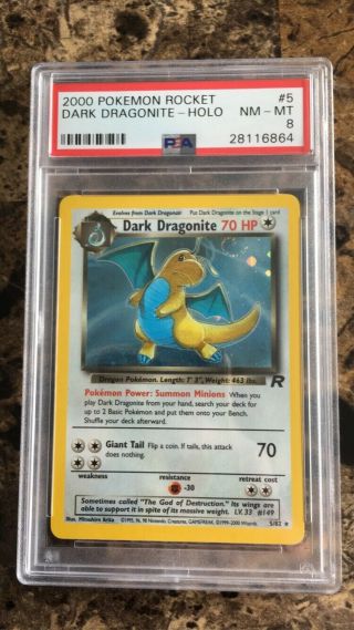 2000 Pokemon Team Rocket Psa 8 Dark Dragonite Holo Swirl Rare Card Nm - Mt