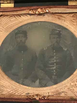6th Plate Union Tintype Ohio 2 Solders Idd 13th Ovi Rare Image Seated Officers