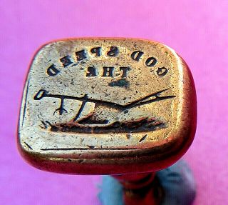 Antique Early 19th 1795,  Solid Brass Wax Letter Seal.  " God Speed The (plough).