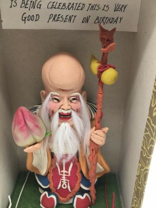 Vintage Chinese Statue Old Man God Of Longevity Carved Out Of Clay