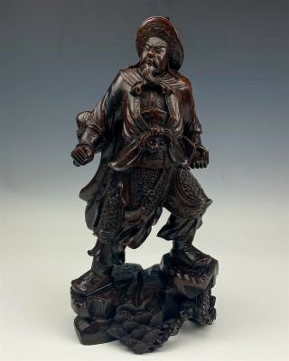 14 1/2 " Chinese Export Figural Samurai Warrior Carved Wood Wooden Sculpture 007