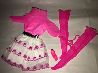 Vintage Barbie Happy Go Pink 1868 Dress Stockings & Hanger One Shoe Frey