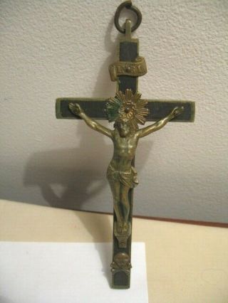 Antique Vintage Brass & Ebony Crucifix W/ Skull & Crossbones,  5 In.