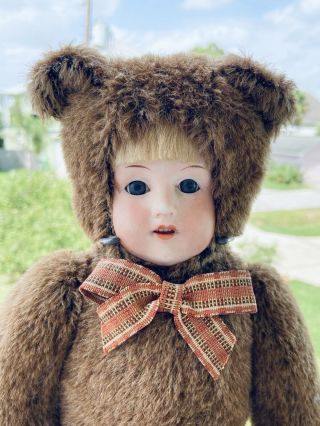 Antique 14” German Bisque Mohair Teddy Bear Doll