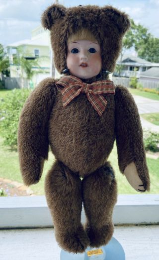 Antique 14” German Bisque Mohair Teddy Bear Doll 2