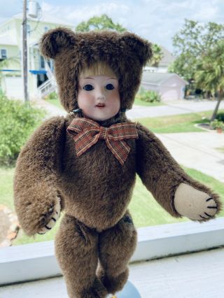 Antique 14” German Bisque Mohair Teddy Bear Doll 3