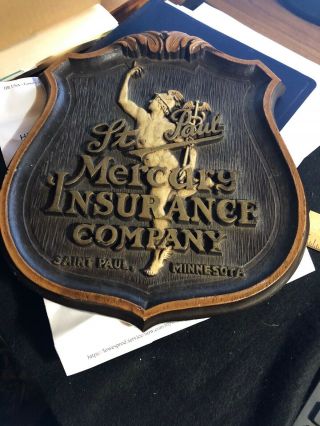 Vintage Antique Mercury Insurance Co Advertising Sign.  St Paul Minnesota Rare