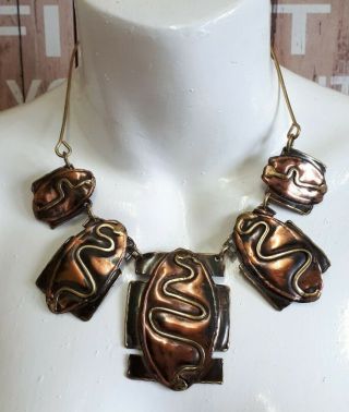 Vintage Copper Mordernist Necklace Arts And Crafts Style