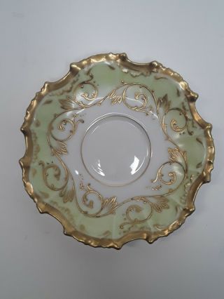 Antique Limoges Hand Painted Plate/saucer Green With Gold Trim Rare