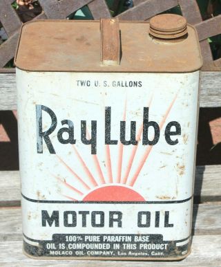 Rare Vintage Raylube Los Angeles,  Ca 2 Gallon Oil Can 4 Man Cave Or Garage