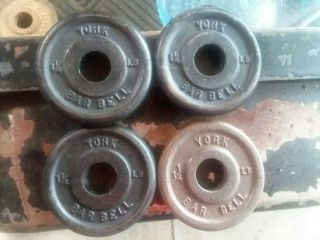 4 1.  25 Lb Vintage Rare York Standard Weights 5 Pounds Total Plates 1 Day Ship