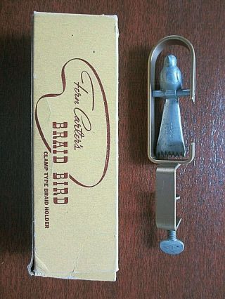 Fern Carter Vintage Swinging Bird On Perch Table Clamp,  Tool - Rug Braiding Rare