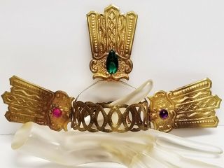 Rare Vintage / Antique Gilt Jeweled Santos Adjustable Crown Tiara Spanish (?)