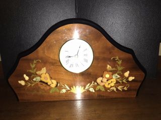 Vintage Italian Inlaid Wood Mantel,  Table Clock,  Handcrafted In Italy 2