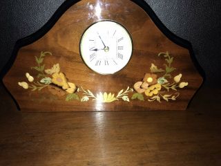Vintage Italian Inlaid Wood Mantel,  Table Clock,  Handcrafted In Italy 3