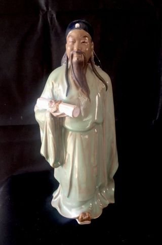 Tall Vintage Chinese Shiwan Mud Man Figure Pottery Figurine Holy Man
