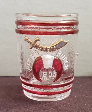 Rare 1905 Glass,  Embossed Jigger,  Ccandy Container Shriners,  Brown,  Nagle Willock