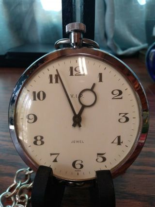 Rare Vintage Jumbo 3.  5 " V.  I.  P.  Jewel Wind Up Pocket Watch Austria Functioning