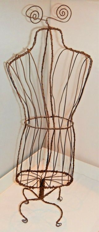 Vintage Wire Metal Dress Form Mannequin Table Top Decorative Holder 23”