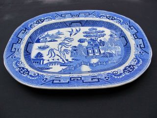 Large Antique Vintage Blue Willow Serving Platter 2