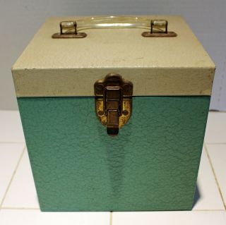 Rare Vintage 45 Record Carrying Case - Green & Beige Metal Case