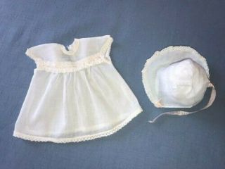 THREE VINTAGE DOLL DRESSES,  ONE BONNET FOR A COMPO OR HARD PLASTIC DOLL 2